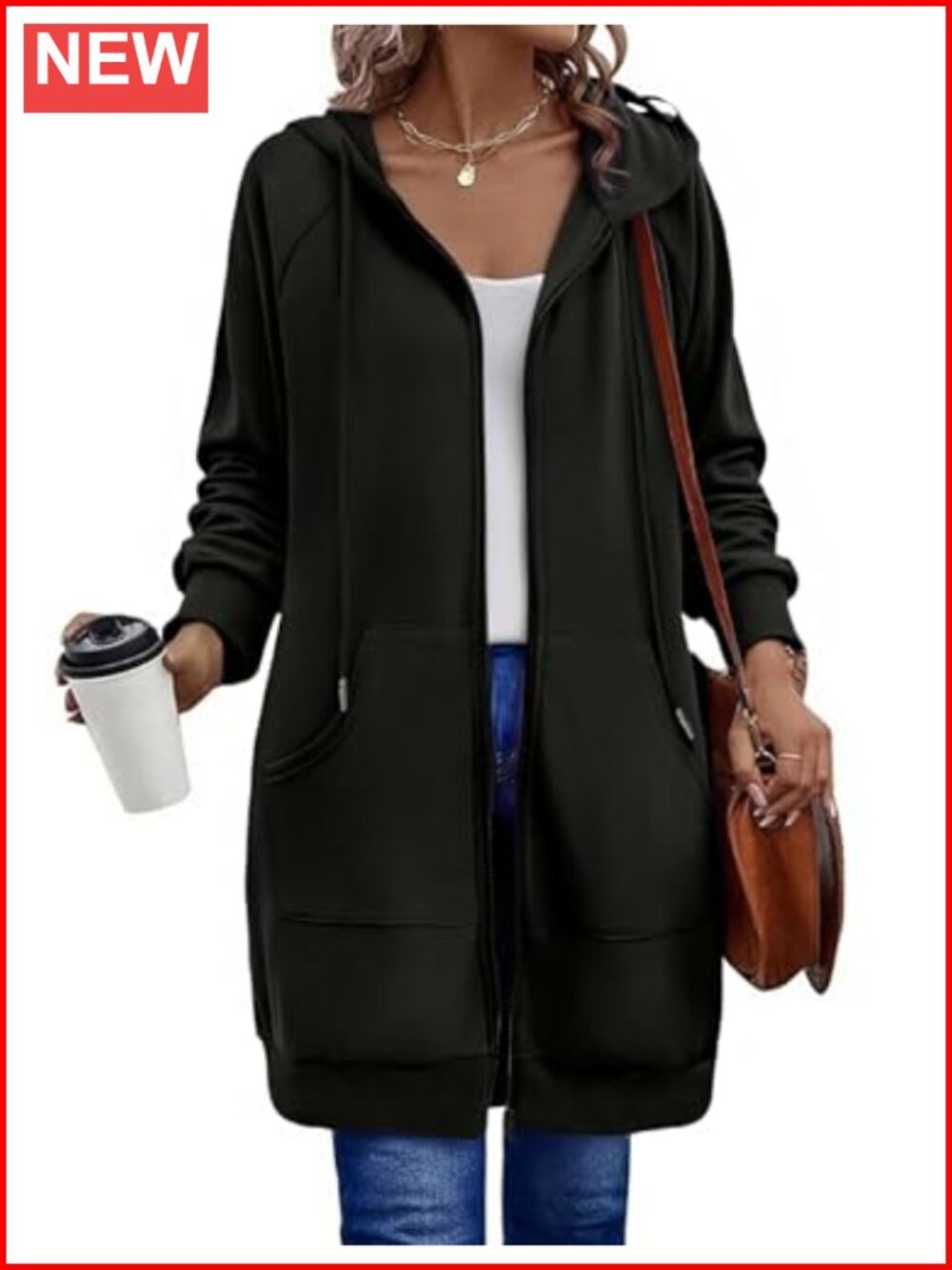 Oversized Zip Up Hoodie Long Tunic Sweatshirt Fleece Full Zip Women